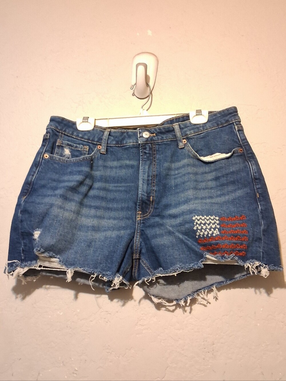 Old Navy Jeans High Rise Short 4th Of July Patriotic  Blue Sz16 Destroyed Summer
